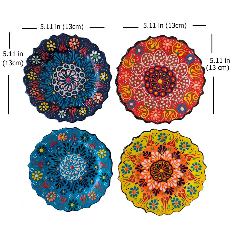 Ayennur 4-Piece 5-Inch Handmade Turkish Ceramic Plate Set â€“ Wall & Table Decor & Jewelry/Ring Dish â€“ Decorative Rings & Jewelry Tray Set - Image 2